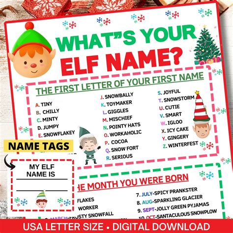 Whats Your Elf Name Game With Name Tags And Signelf Name