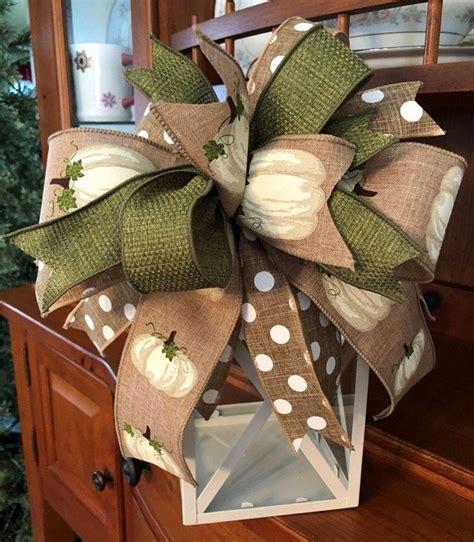 White Pumpkin Bow For Wreath Or Lantern Farmhouse Bow Etsy Wreath