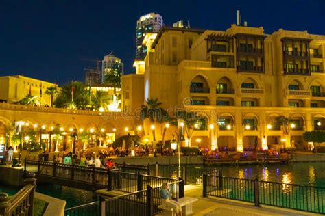 Night View Souk Al Bahar Dubai Downtown Lakeside UAE Editorial Stock