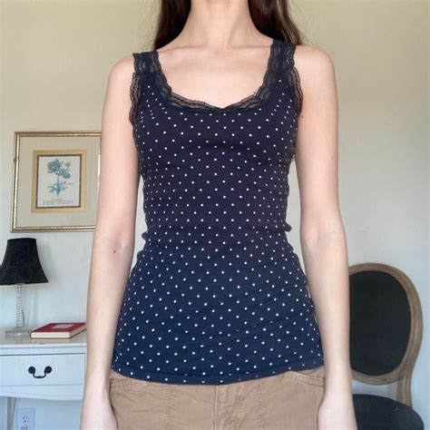 Pink Beige Polka Dot Lace Trim Navy Blue Babydoll Depop In 2023