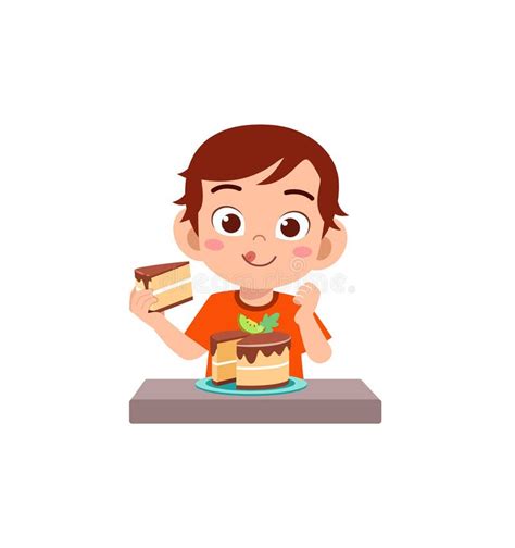 Little Boy Eat Sweet Cake And Feel Happy Stock Vector Illustration Of