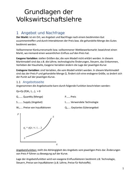 Grundlagen Der VWL Volkswirtschaftslehre 1 Angebot Und Nachfrage Der