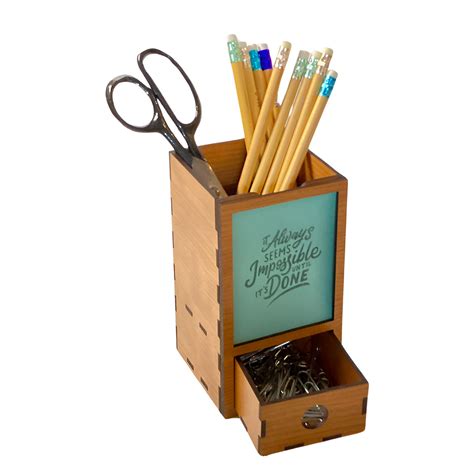 Wooden Pencil Holder with Drawer and Personalizable Frame – Glowforge Shop