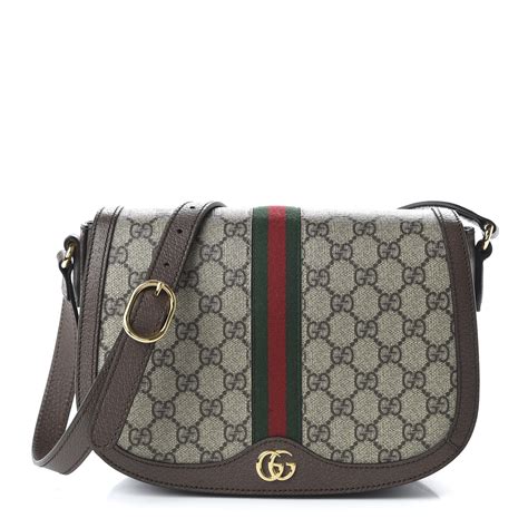 GUCCI GG Supreme Monogram Web Small Ophidia Flap Messenger Bag Brown