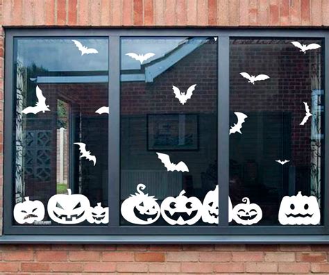 Halloween Window Decals Halloween Pumpkins and Bat Window - Etsy | Halloween window decorations ...