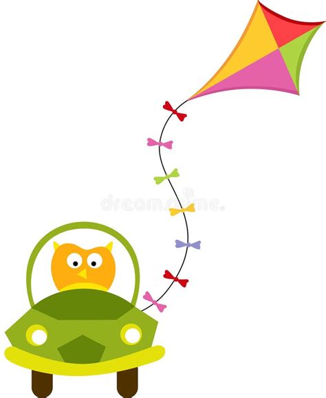 cute owl driving car  kite stock illustration illustration