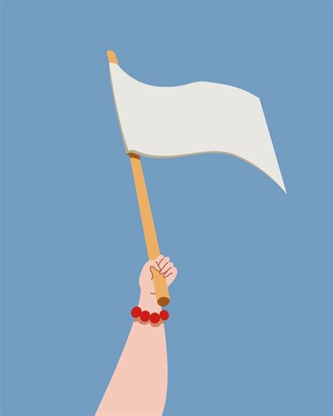 Woman Holding White Flag Sign Of Surrender Hand With Blank Flag On