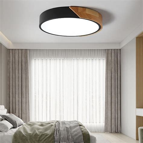 Modern Black Drum Flush Mount Ceiling Light Dimmable And Remote Control Homary