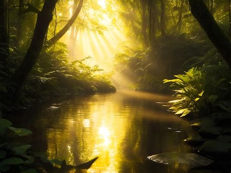 Premium AI Image | Golden rays in forest background