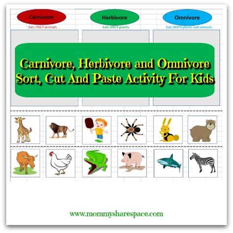 Carnivore Herbivore And Omnivore Sort Cut And Paste Activity For Kids