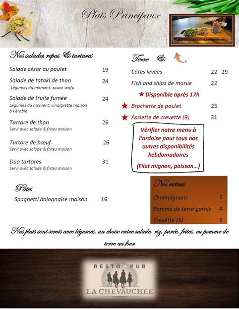 Menu Au La Chevauch E Resto Pub B Cancour