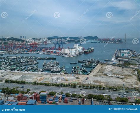 Aerial View Of Large Port In Busan South Korea Stock Photo Image Of