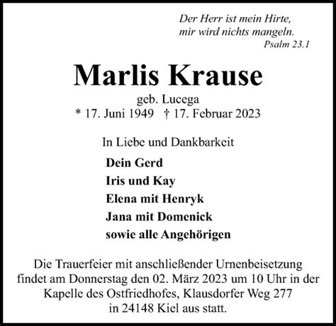 Traueranzeigen Von Marlis Krause Trauer Anzeigen De