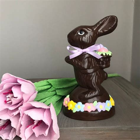 Small Ceramic Chocolate Bunny With Colored Easter Eggs And Etsy