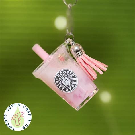 The Roost Iced Strawberry Pink Drink Cup Shaker Snowglobe Keychain Bag