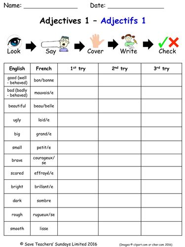 Adjectives In French Spelling Worksheets 18 Worksheets Teaching Resources