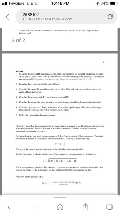 Chemistry Laboratory Analysis Of An Antacid Chegg