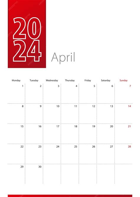 Premium Vector April 2024 Calendar Design Week Starts On Monday