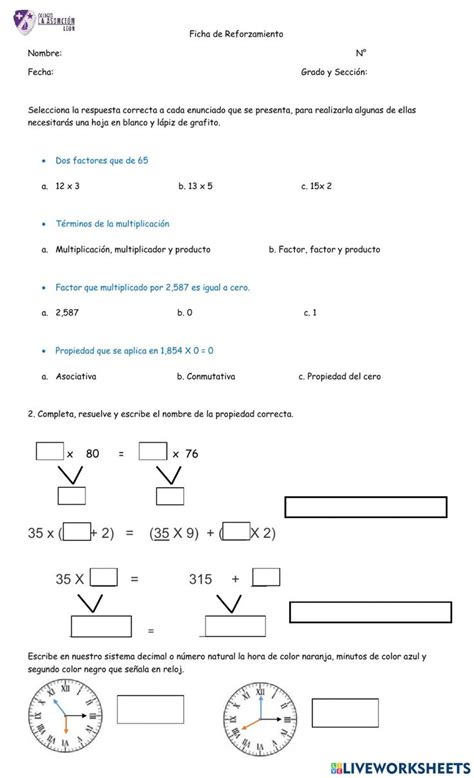 Matemática online exercise for Cuarto Grado