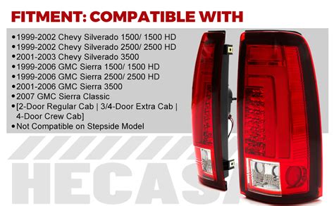 Hecasa Tail Lights Compatible With 1999 2002 Chevy Silverado 1999 2006 Gmc Sierra