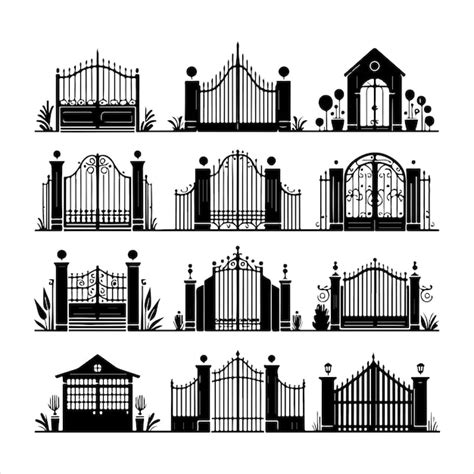 Minimal Vector Gates And Fences Set Silhouette Vector Premium Ai