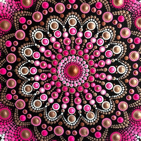 Vibrant Dot Mandala Hand Painted On Black Stretched Canvas 8 X 8 In