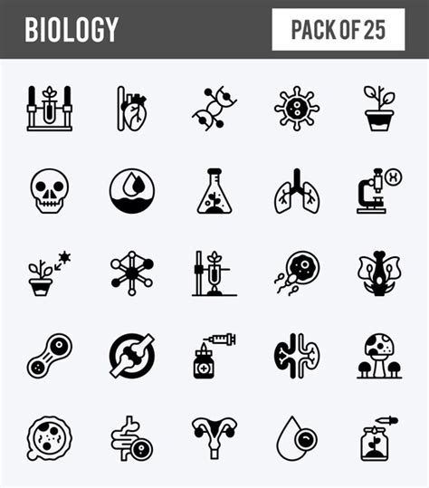 25 biologie linealfüllsymbole packen vektorillustration Premium Vektor