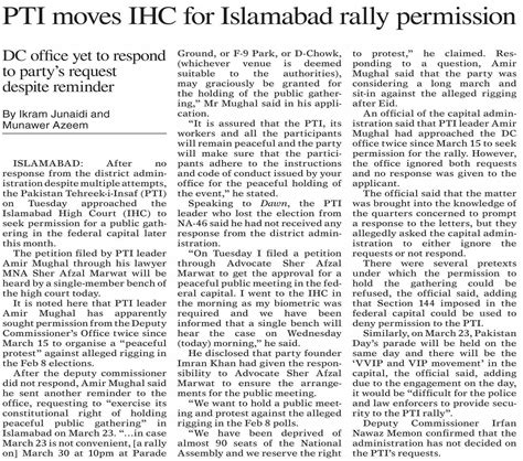 Dawn EPaper Mar 20 2024 PTI Moves IHC For Islamabad Rally Permission