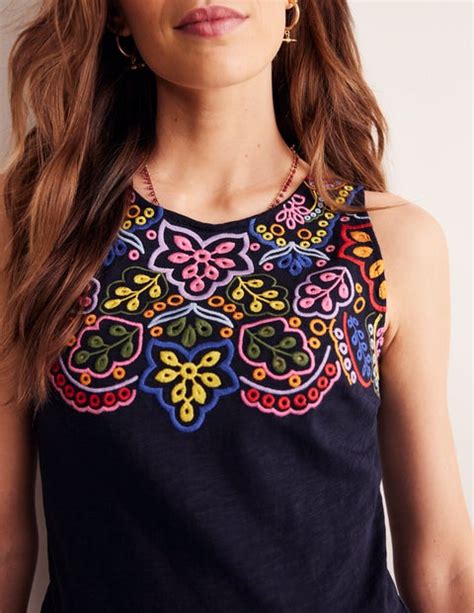 Embroidered Jersey Midi Dress Navy Boden Eu