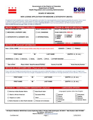 Fillable Online Doh Dc NEW LICENSE APPLICATION FOR MEDICINE