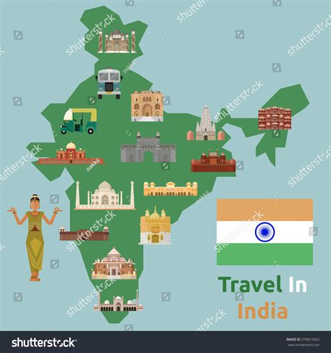 India Map Attraction Background Taj Mahal Stock Vector (Royalty Free ...