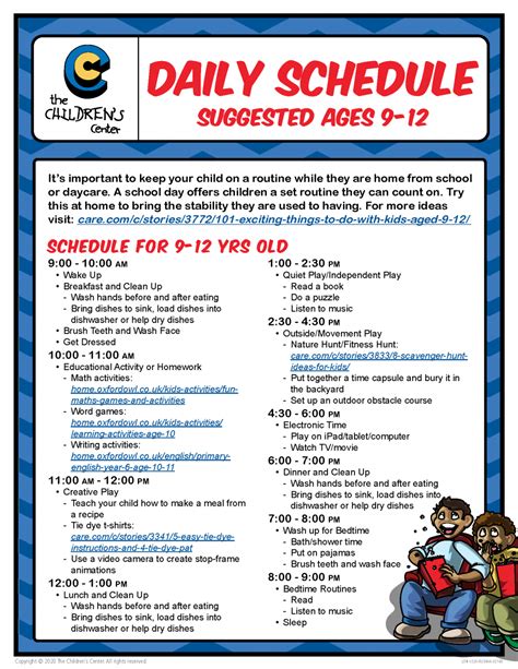 Daily Schedule • Ages 9 12 The Childrens Center