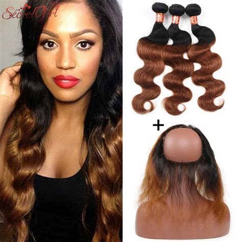 Body Wave Brazilian Hair Weave Ombre 3 Bundles With 360 Closure Frontal