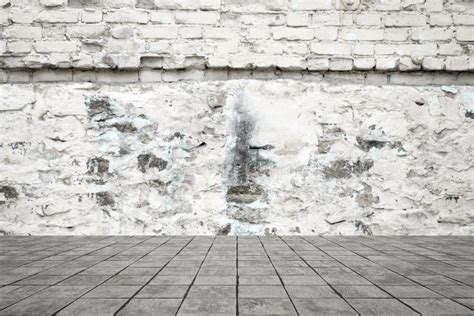 Empty Room With Bricks Wall And Tiled Floor Stock Photo Image Of