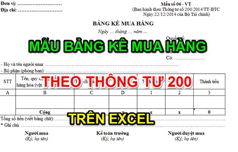 Hướng dẫn lập bảng kê mua hàng theo thông tư 200 trên excel Excel Kế Toán