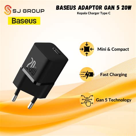 Jual Baseus Kepala Charger Mini GaN5 Fast Charger 1C 20W Plug EU