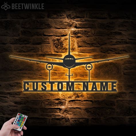 Custom Airplane Metal Wall Art Led Light Personalized Pilot Etsy