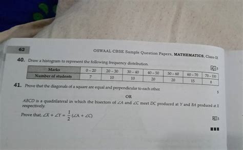 62 Oswaal Cbse Sample Question Papers Mathematics Class Lx 40 Draw A H