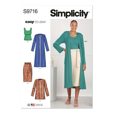 Simplicity Sewing Pattern S9716 Misses Knit Top Cardigan And Skirt White