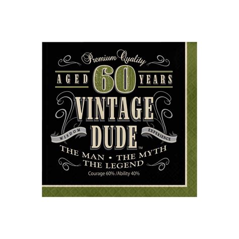 48ct Vintage Dude 60th Birthday Napkins Green 40th Birthday Napkins