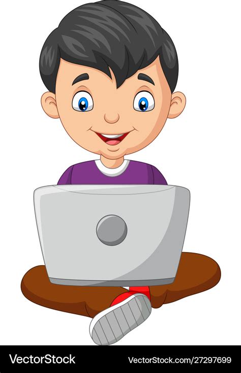 Cartoon Boy Using A Laptop Royalty Free Vector Image