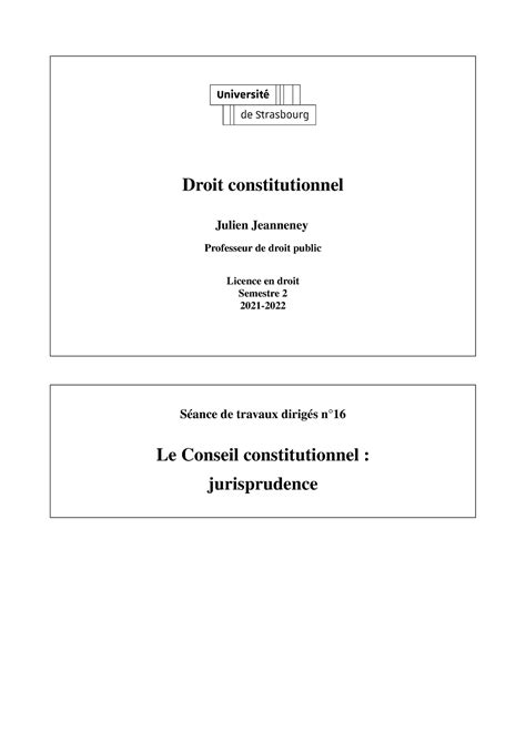 Le Conseil Constitutionnel Jurisprudence Droit Constitutionnel