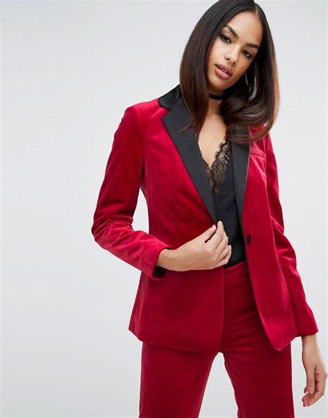 Asos Sexy Velvet Blazer Red In 2022 Blazer Outfits For Women Velvet Blazer Outfit Pantsuits