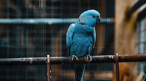 A Blue Parrot Perched On An Iron Bar Background Bird Nature Parrot