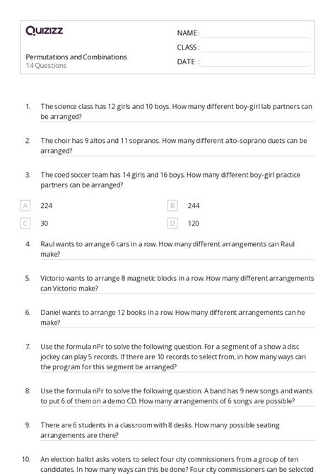 Permutations Worksheets For Th Grade On Quizizz Free Printable