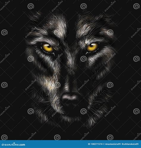 Hand-drawing Portrait of a Black Wolf Stock Illustration - Illustration of hunter, fierce: 108271574