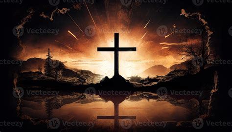 Religion landscape background, christian cross on nature backdrop ...