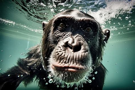 Premium AI Image | Chimpanzee is swimming underwater Beautiful ...