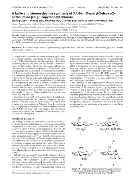 A Facile And Stereoselective Synthesis Of 3 4 6 Tri O Acetyl 2 Deoxy 2