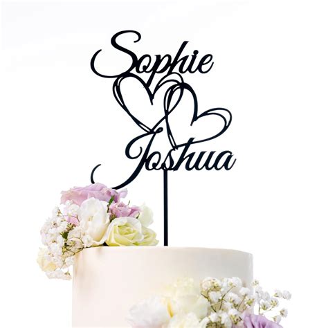 Custom Double Heart Wedding Cake Topper Personalized Acrylic Cake Decor Gold Cake Topper